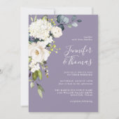 Elegante witte bloemen op lavendel bruiloft kaart (Voorkant)