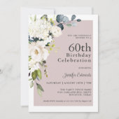 Elegante witte bloemen op Mauve 60e verjaardag Kaart (Voorkant)