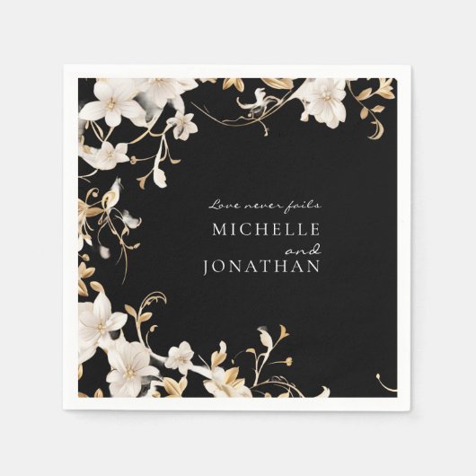 Elegante witte bloemen op zwart bruiloft bijbel ve servet (Voorkant)