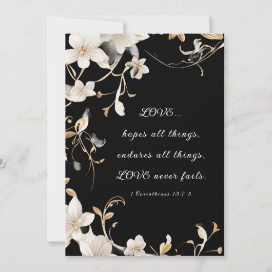 Elegante Witte Bloemen op Zwarte Foto Huwelijksbij Save The Date (Achterkant)