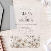 Elegante witte bloemen overlay bruiloft vellum uitnodigingen