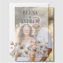 Elegante witte bloemen overlay bruiloft vellum uitnodigingen
