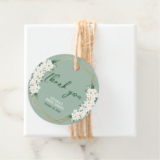 Elegante witte bloemen salie groen gouden Lijst Bedankjes Labels (In situ)