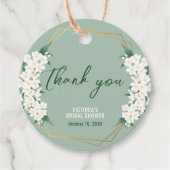 Elegante witte bloemen salie groen gouden Lijst Bedankjes Labels (Voorkant)
