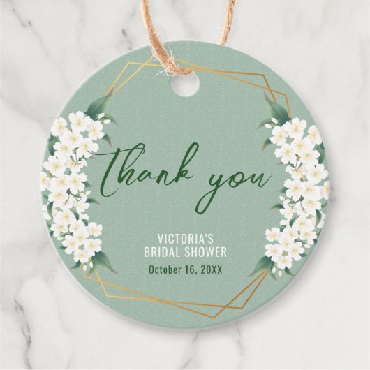 Elegante witte bloemen salie groen gouden Lijst Bedankjes Labels (Voorkant)