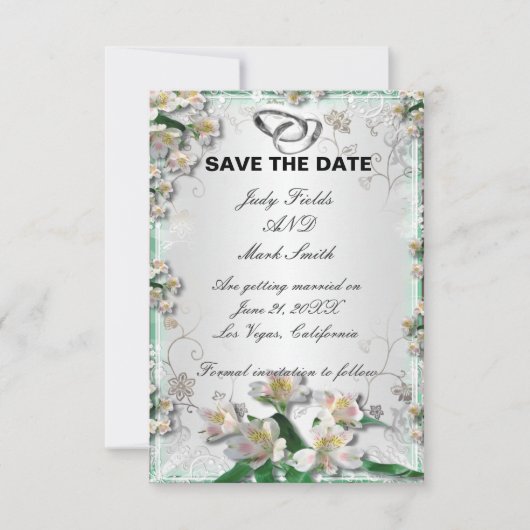 Elegante witte bloemen save the date kaart (Voorkant)
