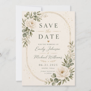 Elegante Witte Bloemen Save the Date Kaart