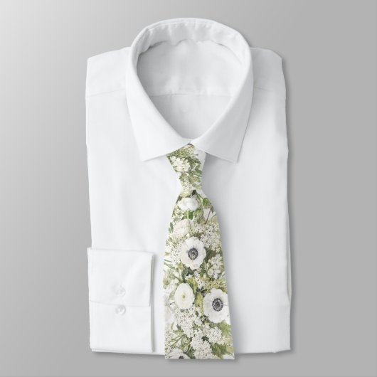 Elegante Witte Bloemen Stropdas (Gebonden)