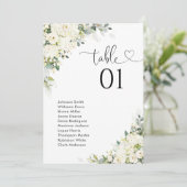 Elegante witte bloemen tafelnummer zitplaatsindeli (Staand voorkant)