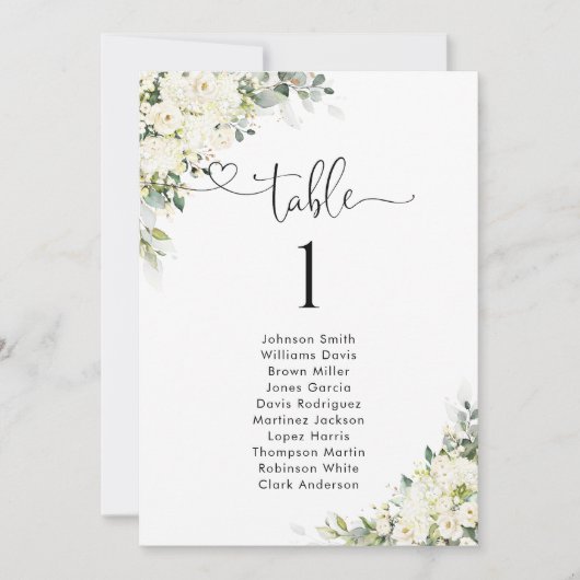 Elegante witte bloemen tafelnummer zitplaatsindeli (Voorkant)