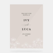 Elegante Witte Bloemen Trouwnamen Acryl Bord (Voorkant)