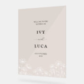 Elegante Witte Bloemen Trouwnamen Acryl Bord (Hoek)