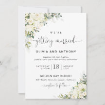 Elegante witte bloemen trouwuitnodiging