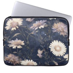 Elegante Witte Bloemen & Vlinder Waterverf iPad Laptop Sleeve