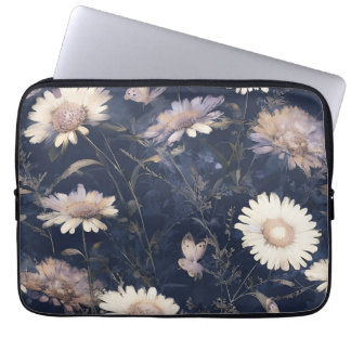 Elegante Witte Bloemen & Vlinder Waterverf | iPad Laptop Sleeve