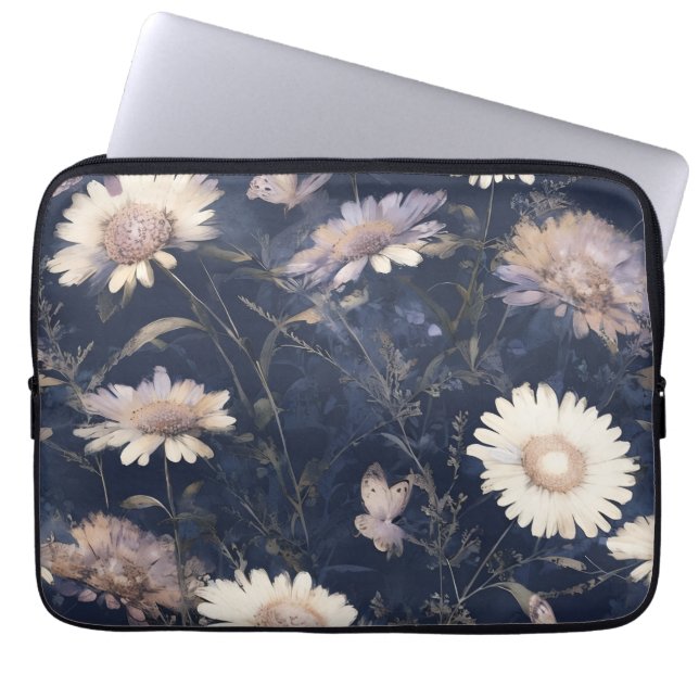 Elegante Witte Bloemen & Vlinder Waterverf | iPad Laptop Sleeve (Voorkant)