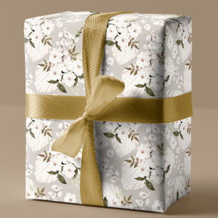 Elegante witte bloemen Waterverf grijs patroon Cadeaupapier
