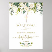 Elegante witte bloemen welkom doopteken poster (Voorkant)