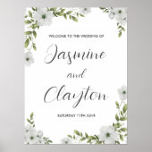Elegante Witte Bloemen Welkom Trouwbord Poster (Voorkant)