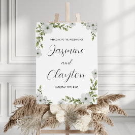 Elegante Witte Bloemen Welkom Trouwbord Poster