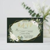 Elegante Witte Bloemen Zwart & Goud Geometrisch RSVP Kaartje (Staand voorkant)