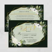 Elegante Witte Bloemen Zwart & Goud Geometrisch RSVP Kaartje (Voorkant / Achterkant)