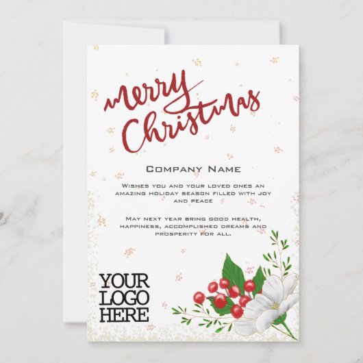 Elegante witte bloemenbessen Sneeuw Vrolijk Kerstf Feestdagenkaart (Voorkant)