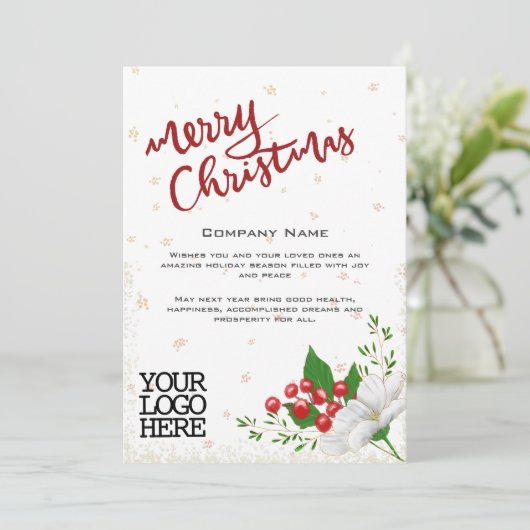 Elegante witte bloemenbessen Sneeuw Vrolijk Kerstf Feestdagenkaart (Staand voorkant)