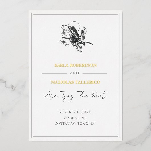 Elegante witte bloemenbewaar de datum Folie Kaart (Voorkant)