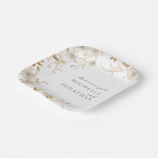 Elegante witte bloemenbijbel vers moderne bruiloft papieren bordje (Gebogen)