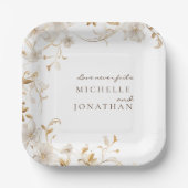 Elegante witte bloemenbijbel vers moderne bruiloft papieren bordje (Voorkant)