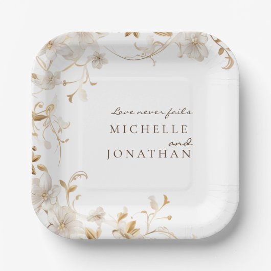 Elegante witte bloemenbijbel vers moderne bruiloft papieren bordje (Voorkant)