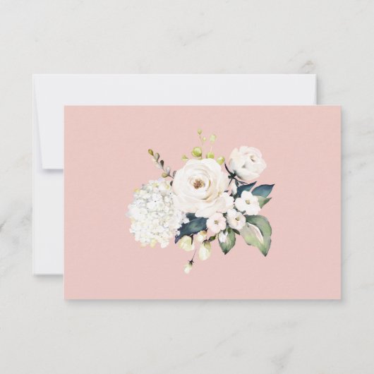 Elegante witte bloemenblush roze bruiloft RSVP (Achterkant)