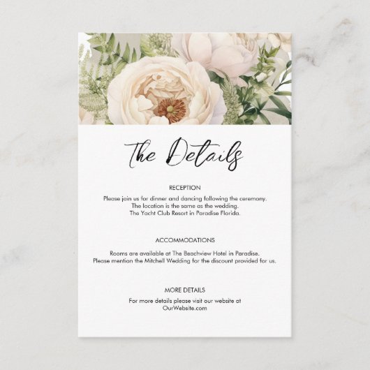 Elegante witte bloemenboeket Waterverf Informatiekaartje (Voorkant)