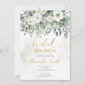 Elegante witte bloemenbruids brunch douche goud kaart (Voorkant)