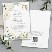 Elegante witte bloemenbruiloft met QR-code Kaart