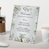 Elegante witte bloemenbruiloft veiligheid reclamebord met voetstuk (Insitu)