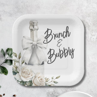 Elegante witte bloemenbrunch en bubbelige Stickers Papieren Bordje