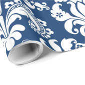 Elegante witte bloemendamast blauwe achtergrond wr cadeaupapier (Rol Hoek)