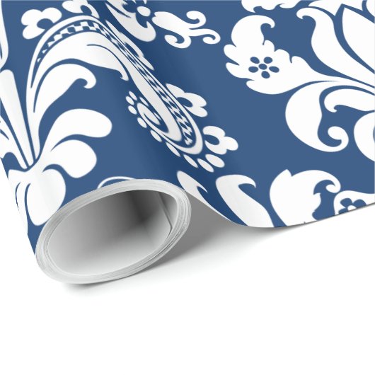 Elegante witte bloemendamast blauwe achtergrond wr cadeaupapier (Rol Hoek)