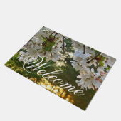 Elegante witte bloemenfoto zonsopgang pijnbomen deurmat (Schuin)