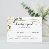 Elegante witte bloemengeometrische bruiloft RSVP-K RSVP Kaartje (Staand voorkant)