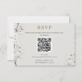 Elegante witte bloemengoud QR-code trouw-RSVP RSVP Kaartje