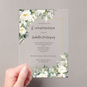 Elegante witte bloemengouden rand Quinceañera Acryl Uitnodigingen (Insitu (Draagbaar))