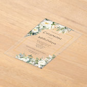 Elegante witte bloemengouden rand Quinceañera Acryl Uitnodigingen (Laagn)