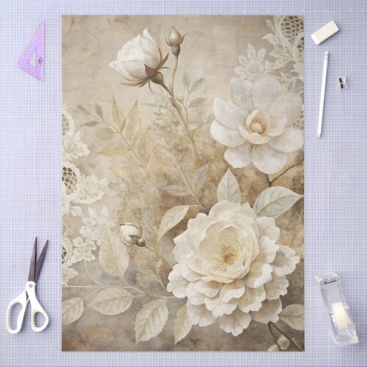 Elegante witte bloemengrunge decoupage tissuepapier (Craft)