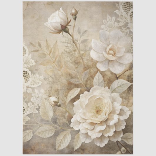 Elegante witte bloemengrunge decoupage tissuepapier (Voorkant)