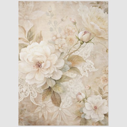 Elegante witte bloemengrunge decoupage tissuepapier (Voorkant)