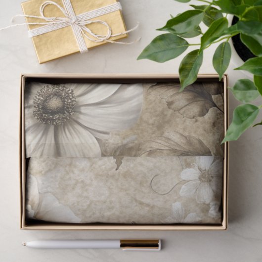 Elegante witte bloemengrunge ontkoppelingspapier tissuepapier (Geschenk)