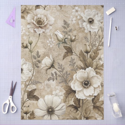 Elegante witte bloemengrunge ontkoppelingspapier tissuepapier (Craft)
